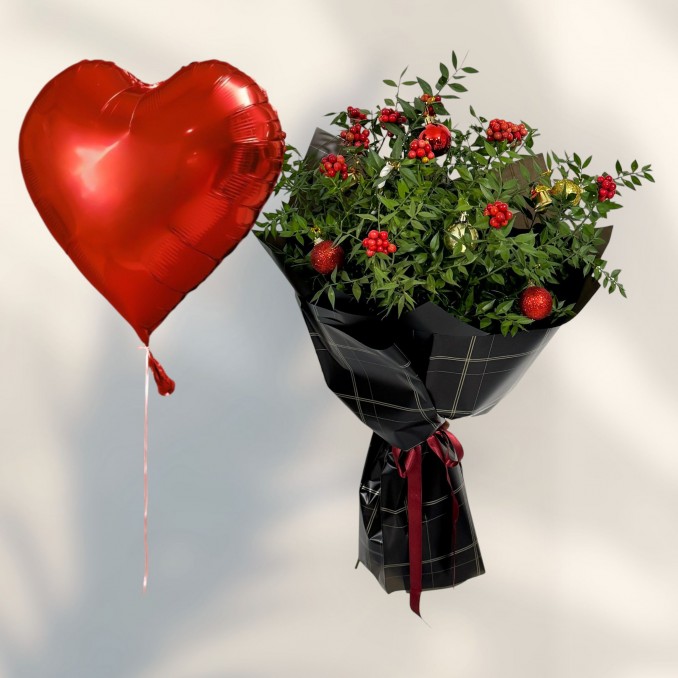 Kokina Buketi ve Kalp Folyo Balon