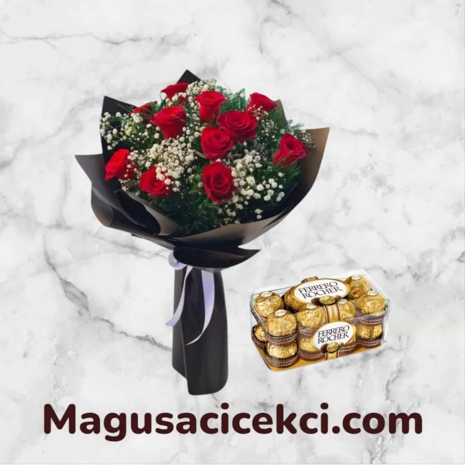 11 Kırmızı Gül Buketi ve Çikolata 11 Kırmızı Gül Buketi ve Çikolata