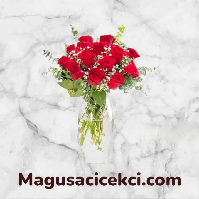 Vazoda 13 Kırmızı Gül