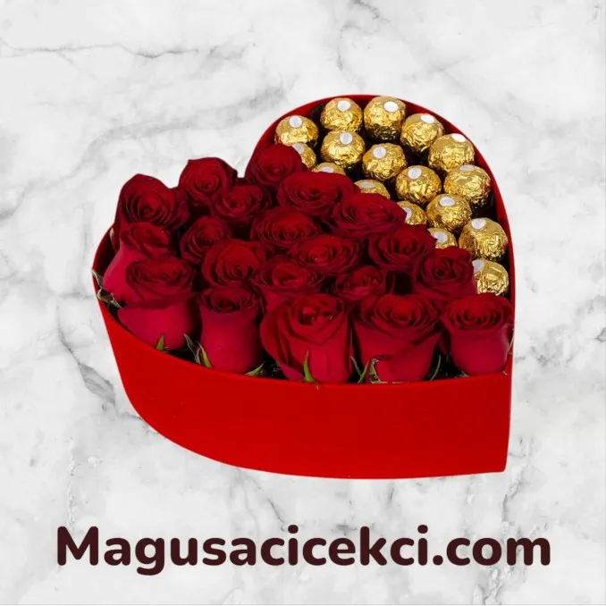 Kutuda 20 Kırmızı Gül 15 Çikolata